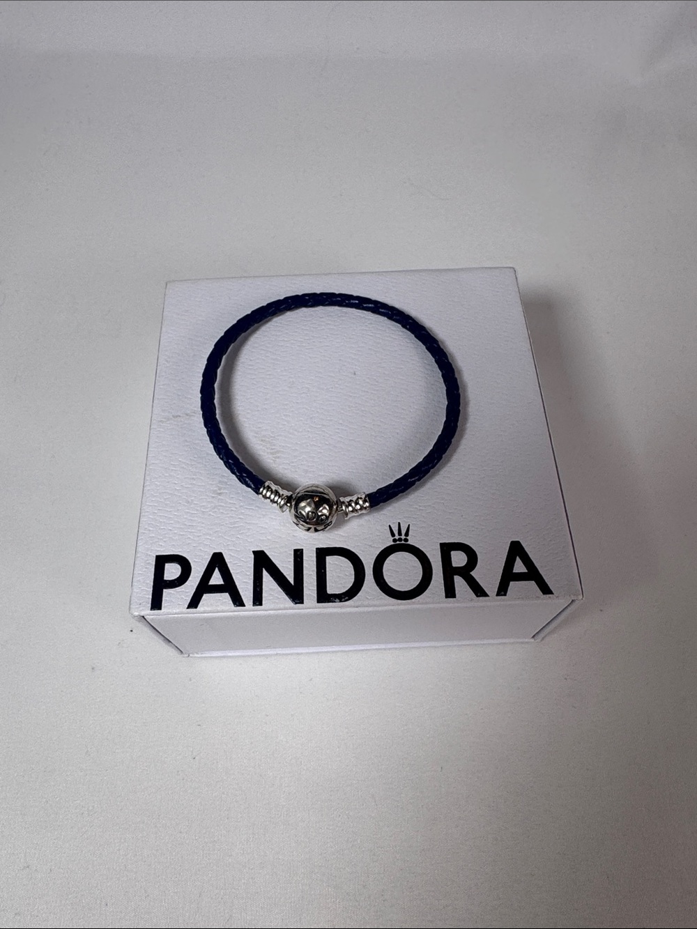 Pandora Blue Braided Leather Bracelet with Silver Clasp